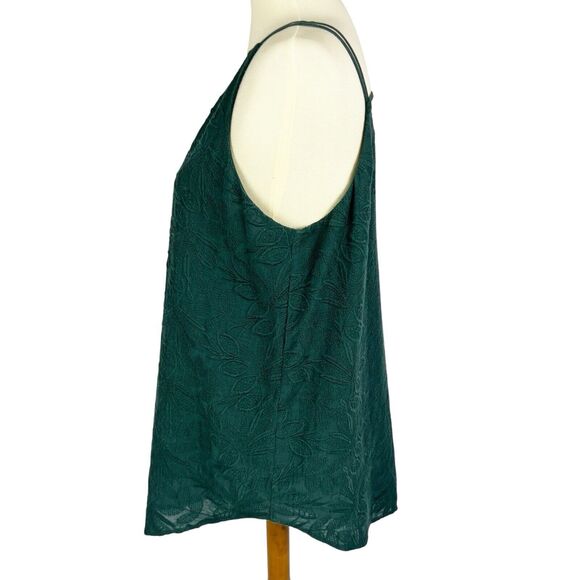 LOFT Emerald Green Floral Embroidered V-Neck Strappy Lined Cami Top Women Medium - Picture 6 of 11